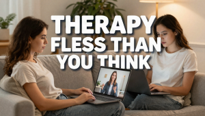 Woman having an online therapy session on her laptop at home