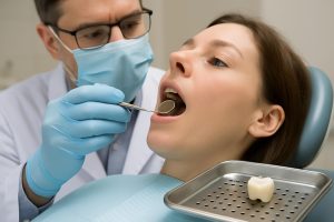 Dentiste préparant une couronne dentaire en céramique pour un patient