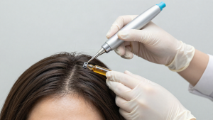 Dermatologist performing a PRP scalp treatment for thinning hair