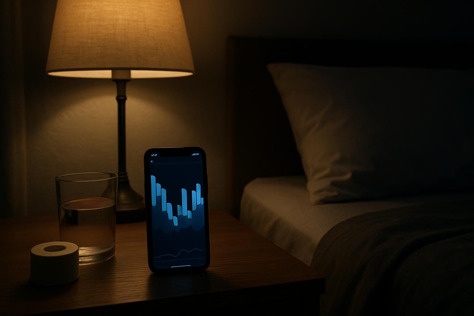 Bedroom nightstand with sleep tracker app and mouth tape